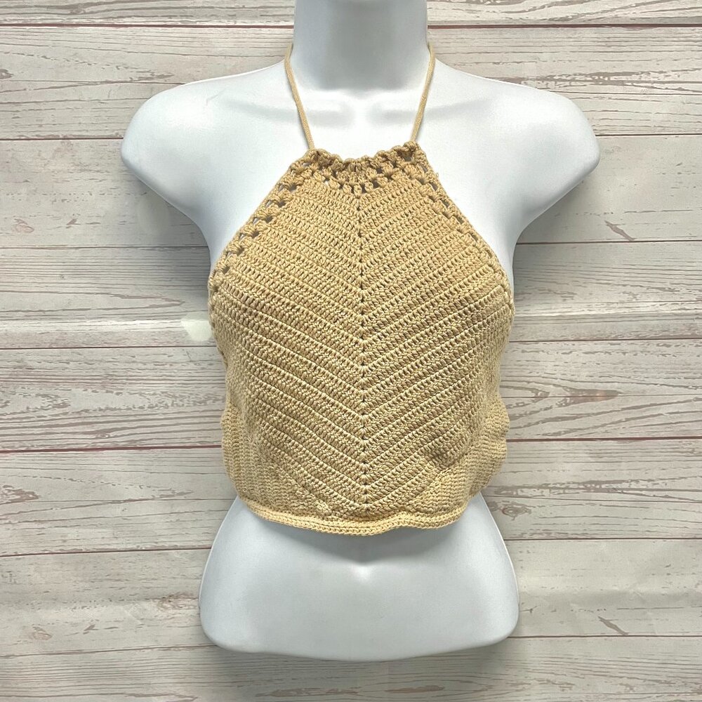 Free People Crochet Halter Crop Top in Beige - Picture 2 of 8